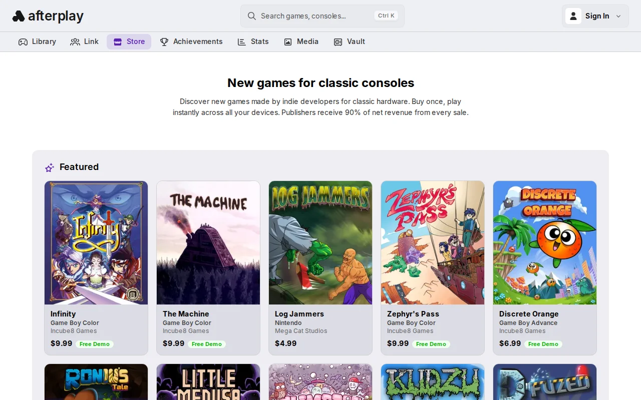 Afterplay Store – buy new retro games and play instantly in the browser