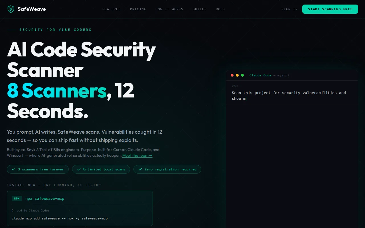 SafeWeave – 8 security scanners as an MCP server inside your AI editor