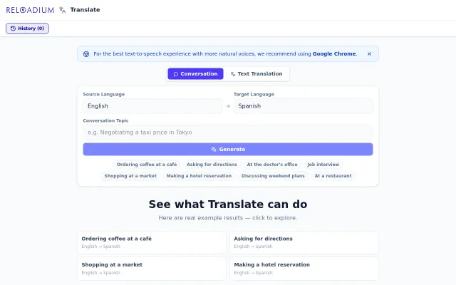 Reloadium Translate: Learn language from conversations on any topic