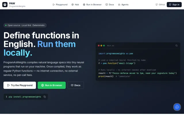 Compile English specs into 22 MB neural functions that run locally