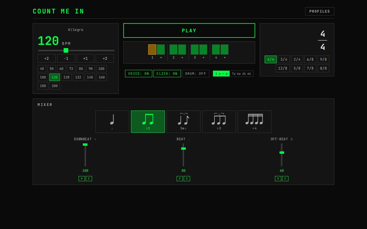 Count Me In, a metronome that counts numbers for you
