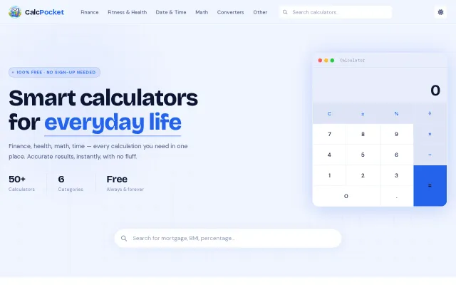 CalcPocket – simple online calculators with no clutter