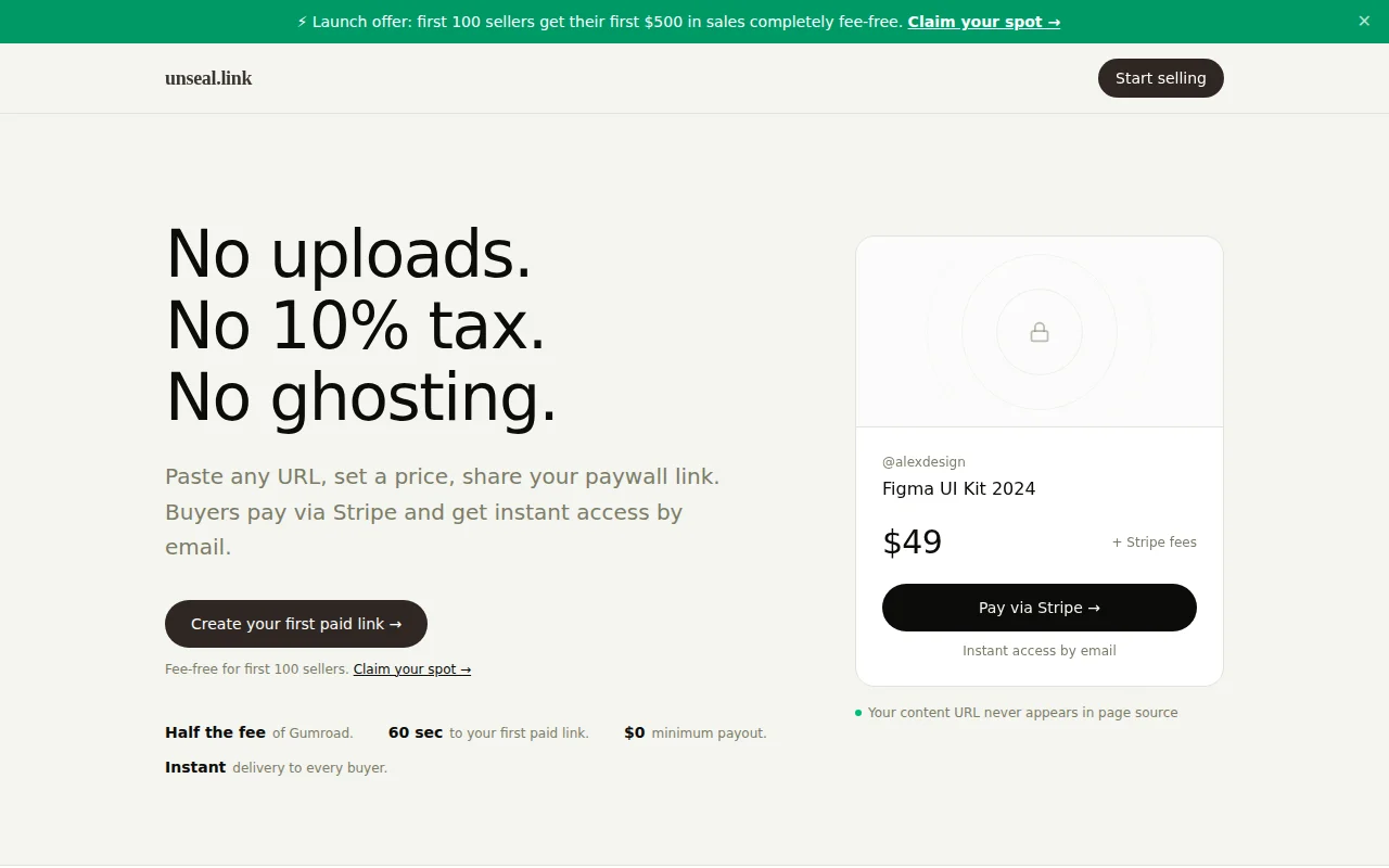 Unseal.link – Paste a URL, set a price, let buyers unseal it via Stripe