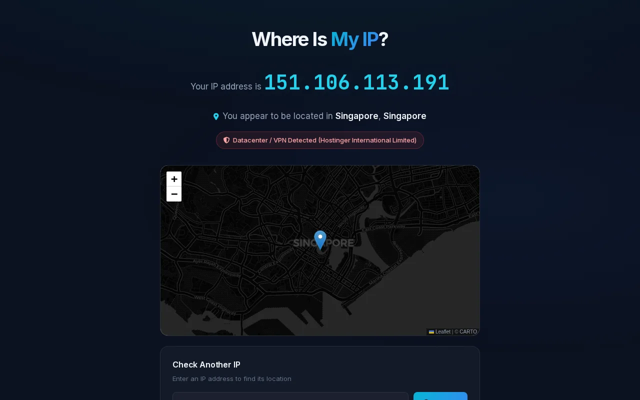WhereIsMyIP, A no-nonsense, one-second public location checker