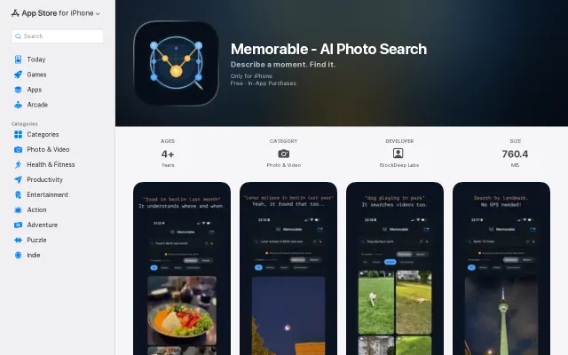 Memorable – On-device AI search for iPhone photos, videos, screenshots