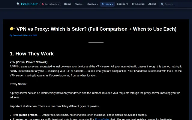 VPN vs. Proxy Safety Comparison (with leak testing tools)