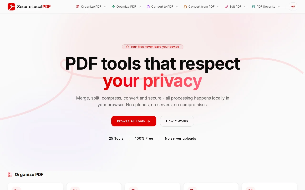 Built Secure PDF tools (25+) that run in the browser