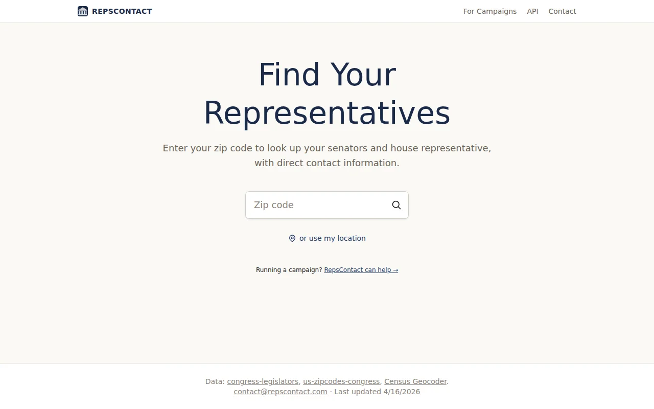 Free API and widget to look up US representatives