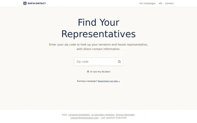 Free API and widget to look up US representatives