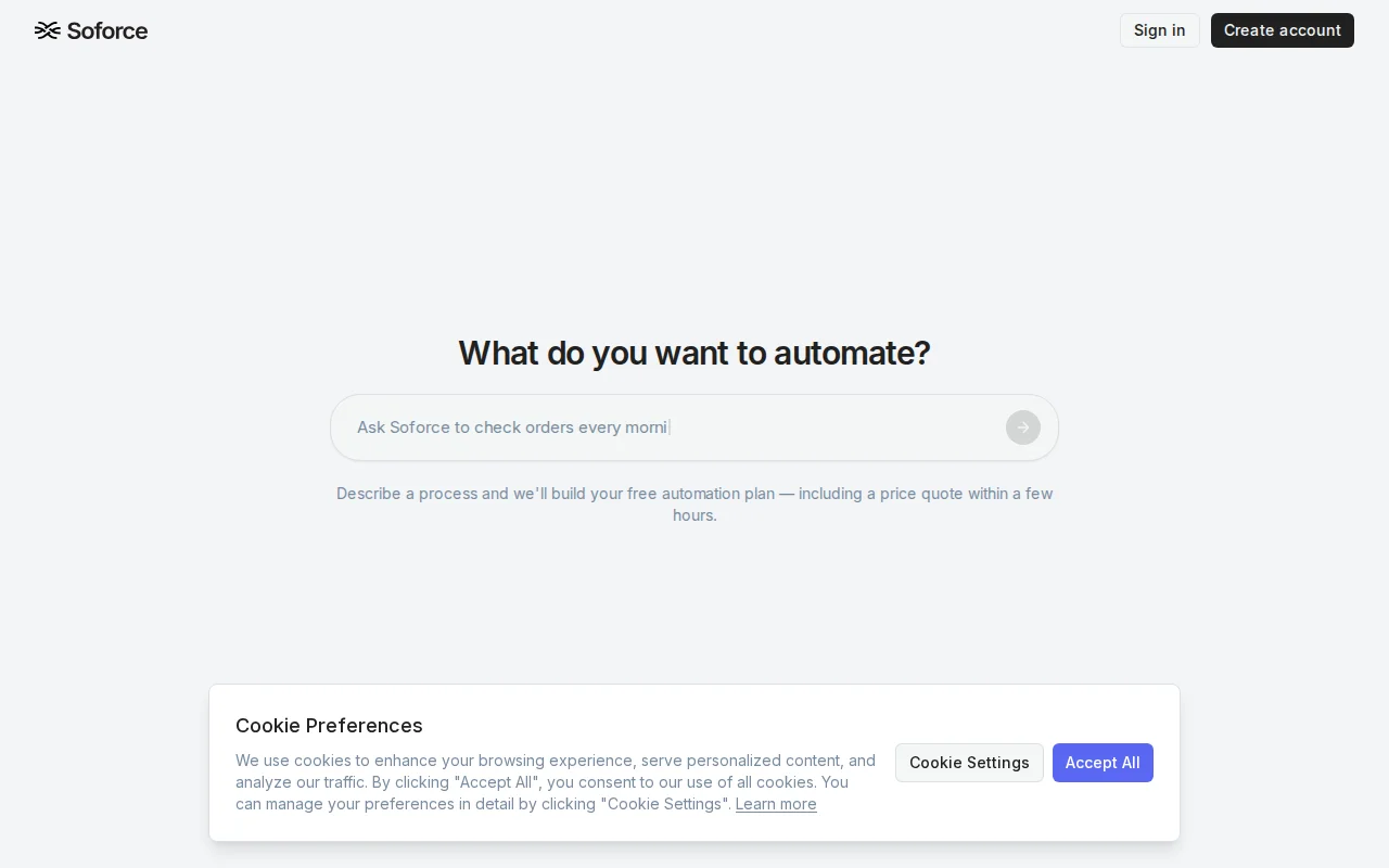 Soforce – Describe a process, get a free automation plan from our team