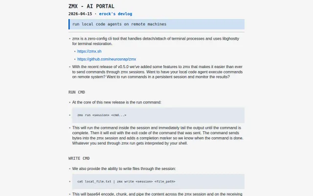 Zmx – run local code agents on remote machines