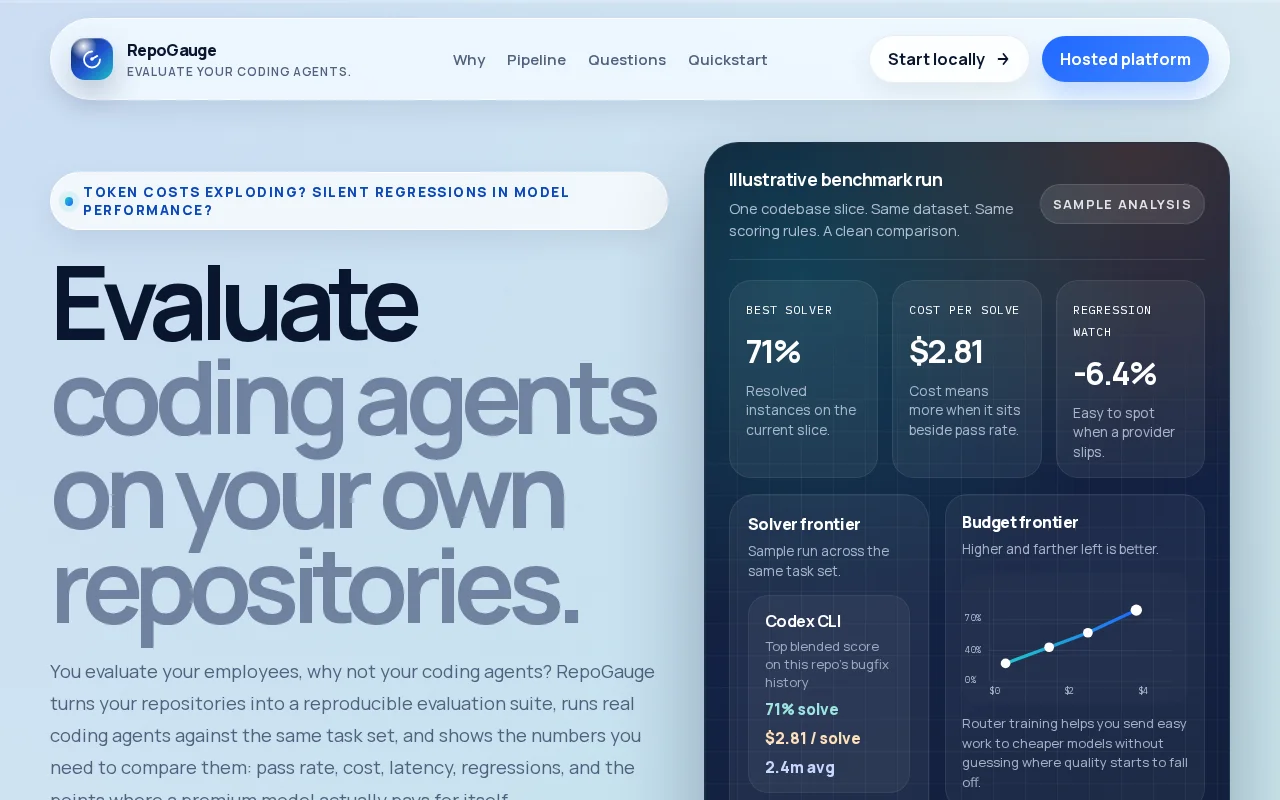 RepoGauge – save token costs and compare agents on your own repos