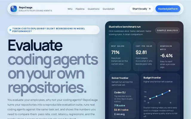 RepoGauge – save token costs and compare agents on your own repos