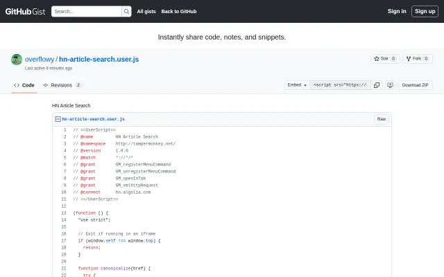Userscript that shows HN submission count for any page