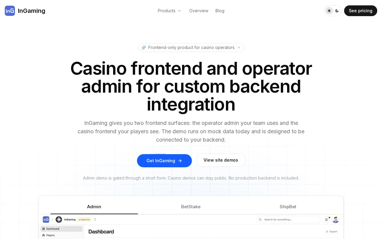InGaming, front end MVP for casino brands