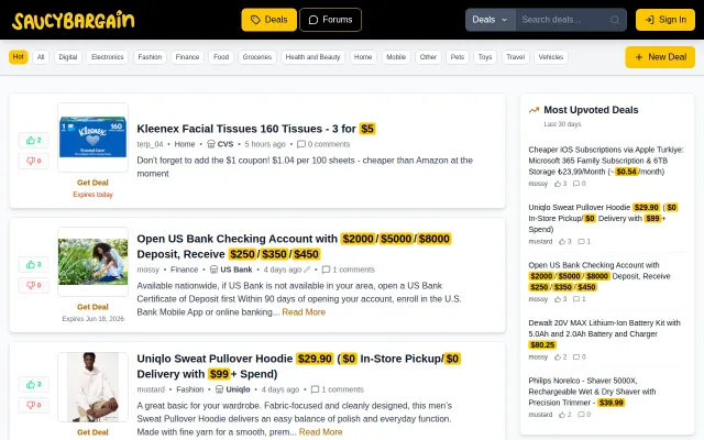 Saucybargain – a community for bargains with zero affiliate marketing