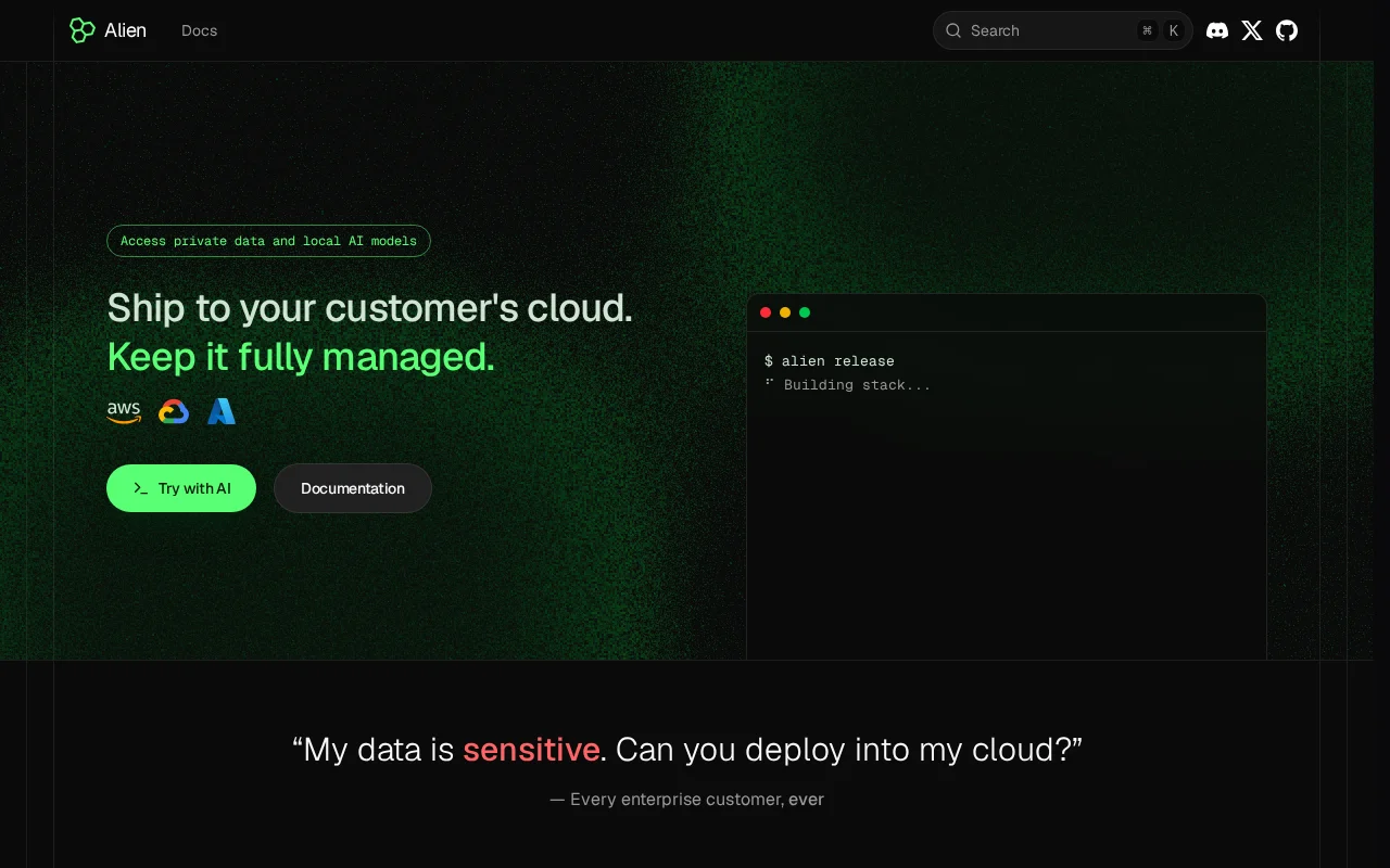 Deploy to your customers' AWS/GCP/Azure accounts