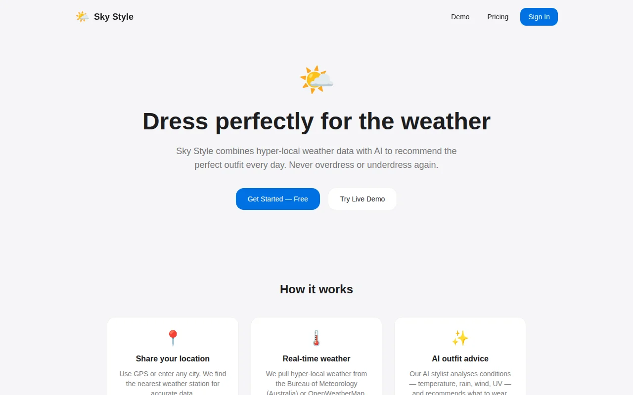 Website that recommends outfit using weather and AI
