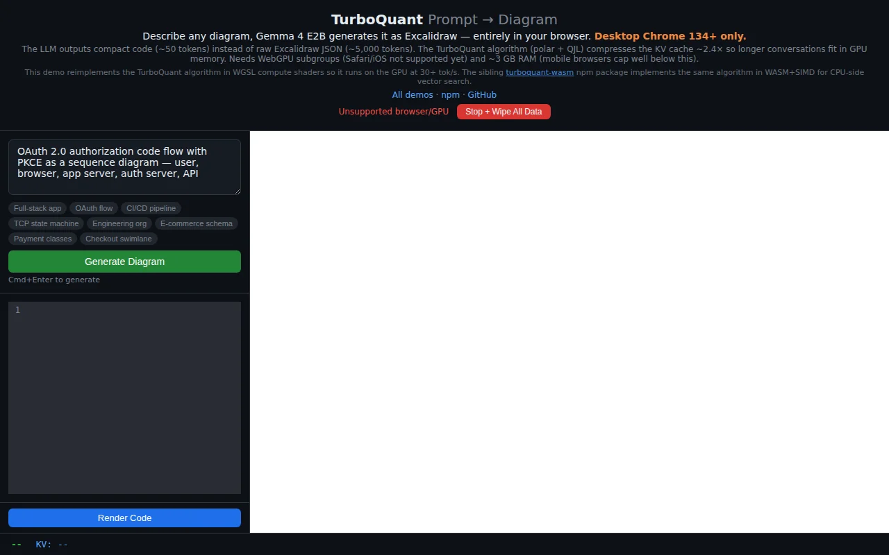 Prompt-to-Excalidraw demo with Gemma 4 E2B in the browser (3.1GB)