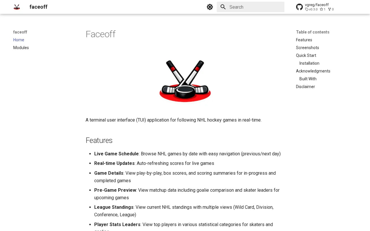 Faceoff – A terminal UI for following NHL games