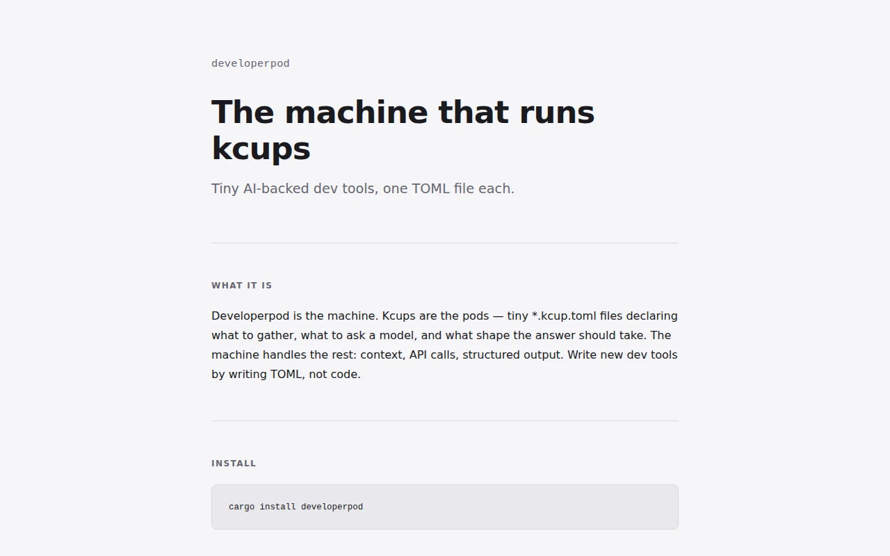 Developerpod, K-Cups for Code