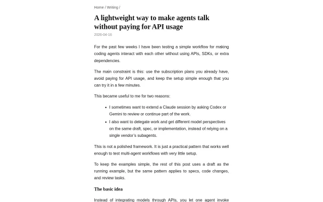 A lightweight way to make agents talk without paying for API usage
