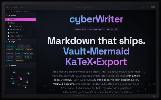 CyberWriter – a .md editor built on Apple's (barely-used) on-device AI