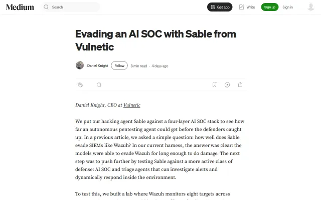 Evading an AI SOC with Sable from Vulnetic