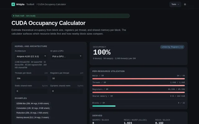 A web-based replacement for Nvidia's CUDA occupancy spreadsheet