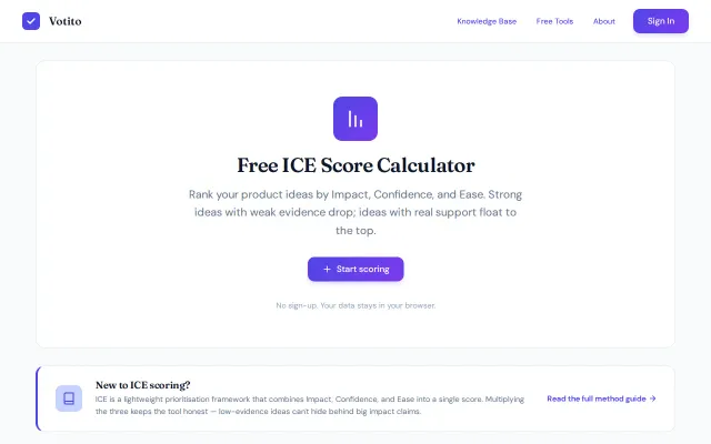 Online ICE Score calculator/prioritization