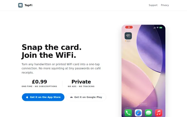 TapFi – Join any WiFi just by scanning the details with your camera