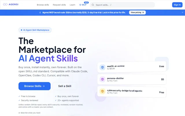 Agensi – Curated marketplace for AI agent skills (SKILL.md)