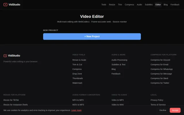 VidStudio, a browser based video editor that doesn't upload your files
