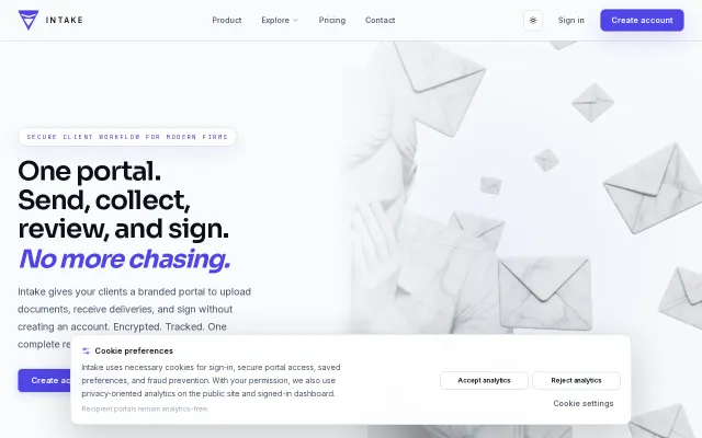 Intake – Secure client document collection with browser-side encryption