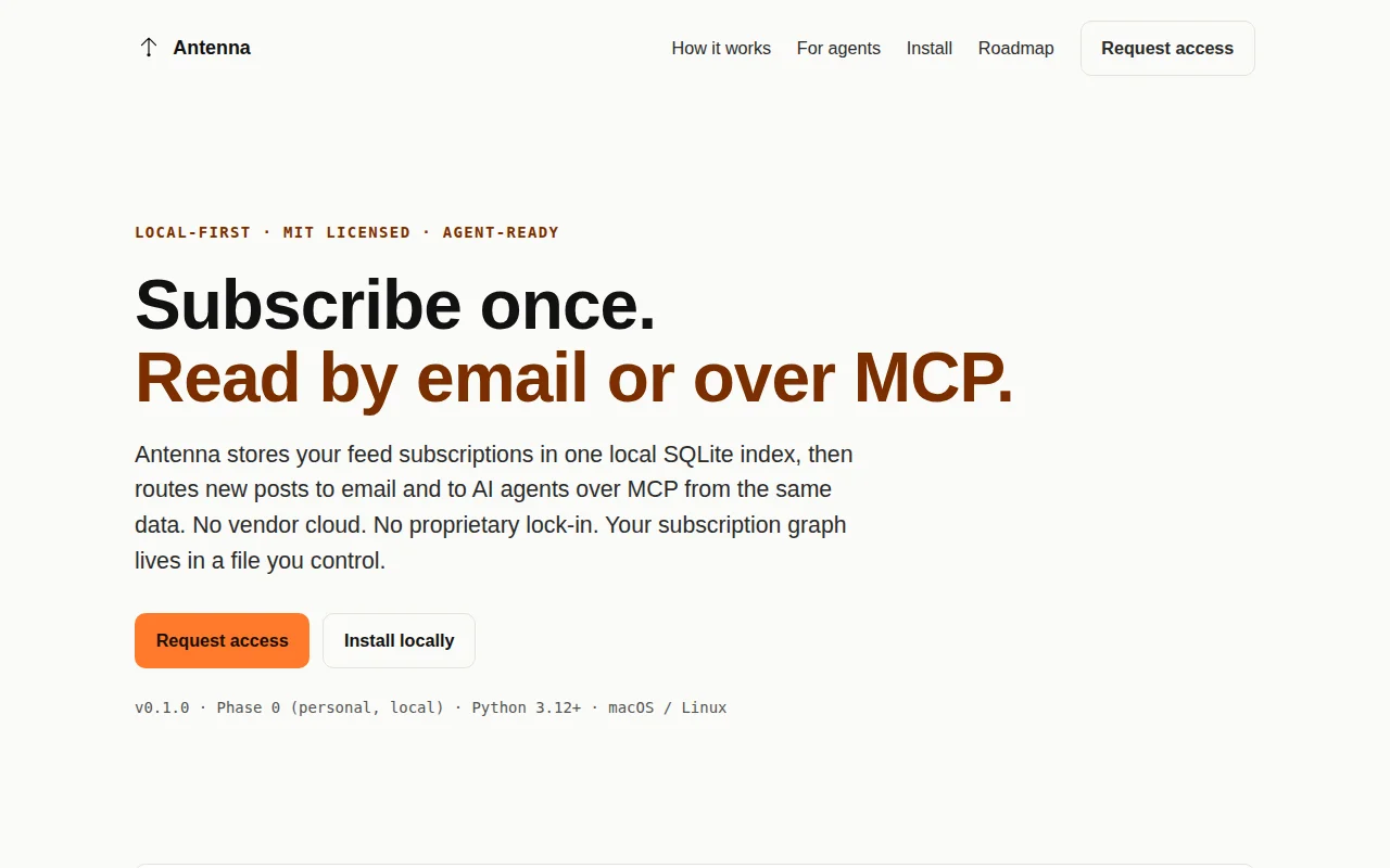 Antenna – RSS reader with a built-in MCP server