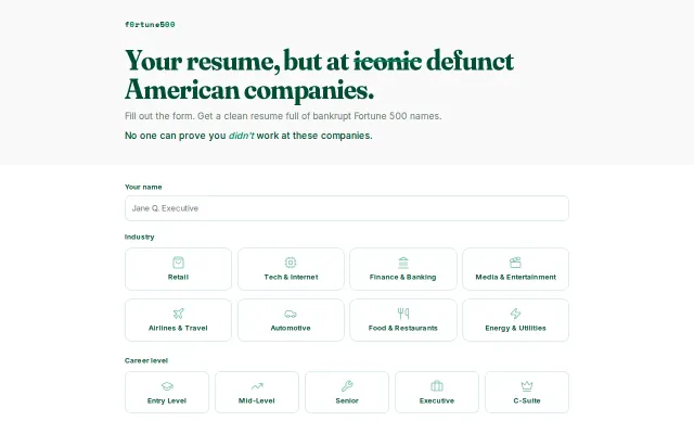 F0rtune500 – No one can prove you *didn't* work at these companies