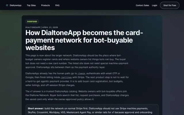 DialtoneApp Network, card payments for bot commerce