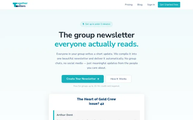 TogetherLetters – Group newsletters with no app, no feed, no login