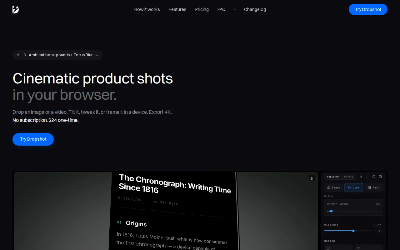 Dropshot – built a browser tool for animated product shots