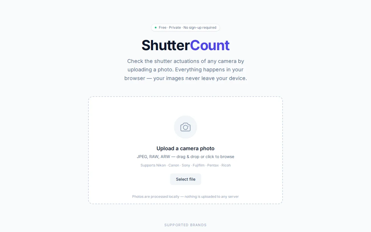 Check the shutter actuations of any camera by uploading a photo
