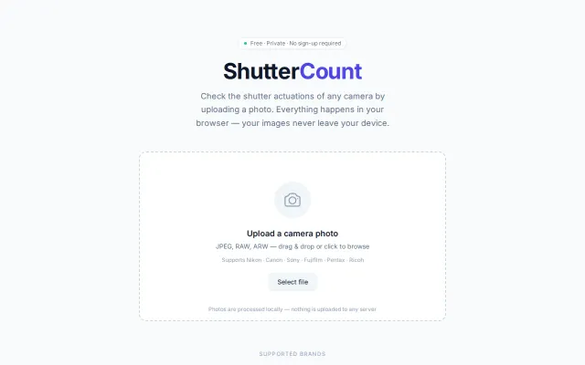 Check the shutter actuations of any camera by uploading a photo
