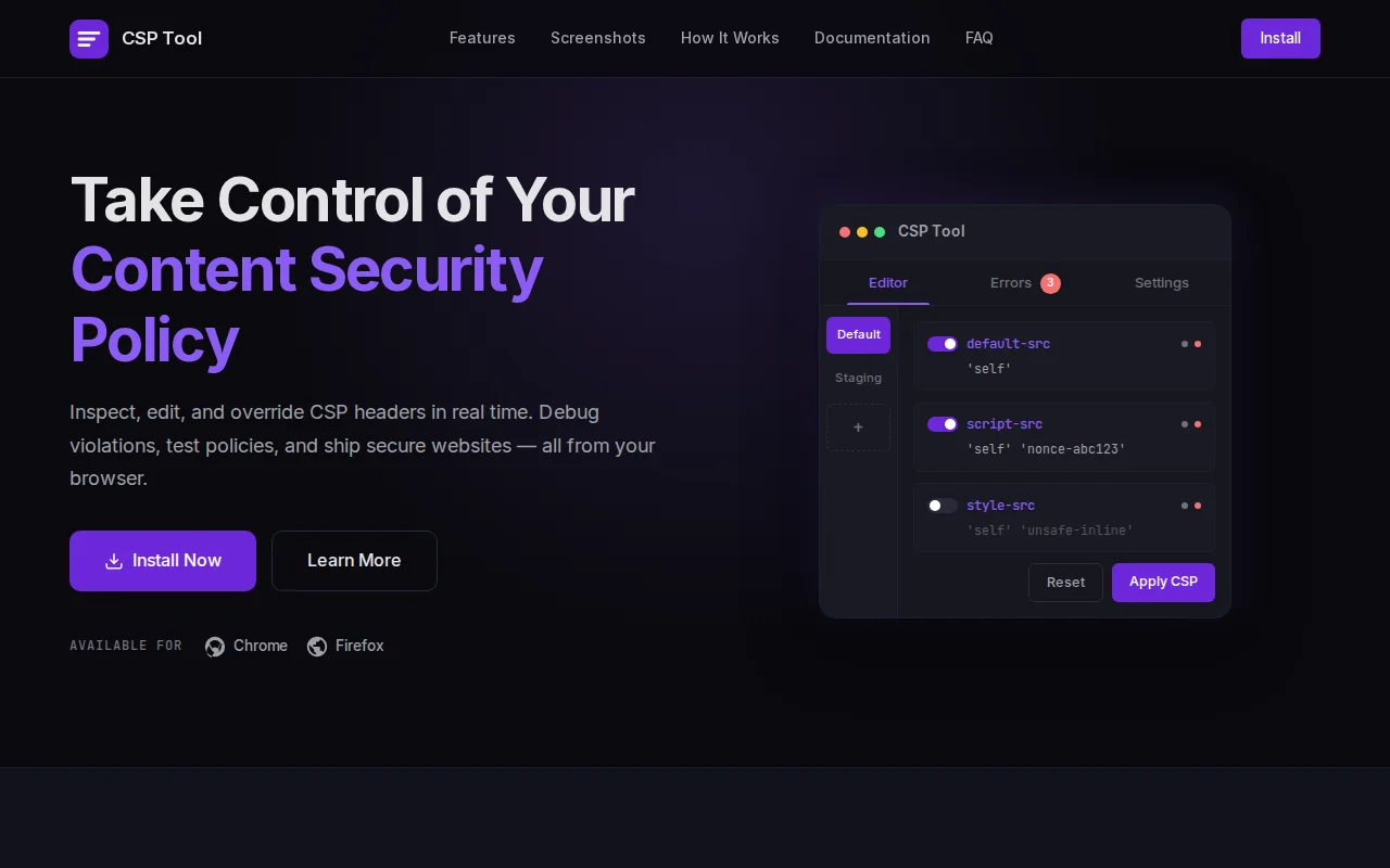 A Browser Extension for Testing Content Security Policy