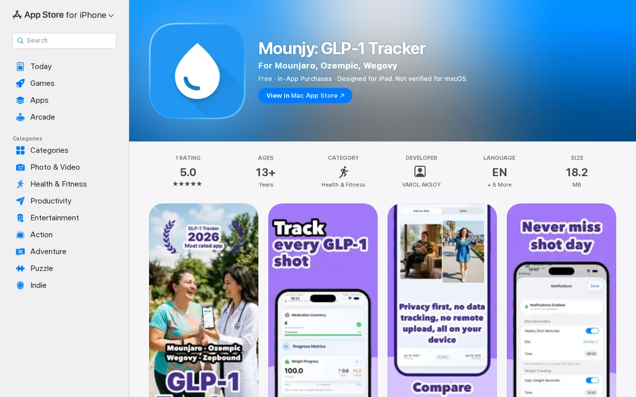 Mounjy – a private GLP-1 tracker for shots, weight, side effect