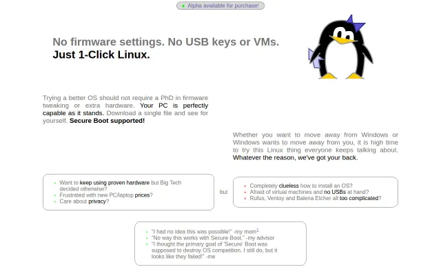 Linux installer .exe without pendrives (secure-boot compatible)