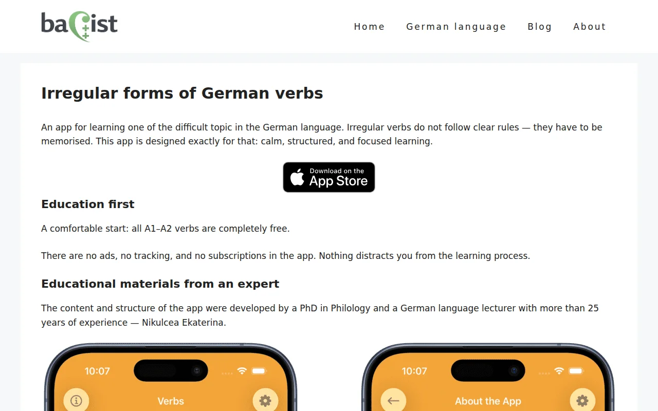 Irregular German Verbs – a simple app, no ads or tracking