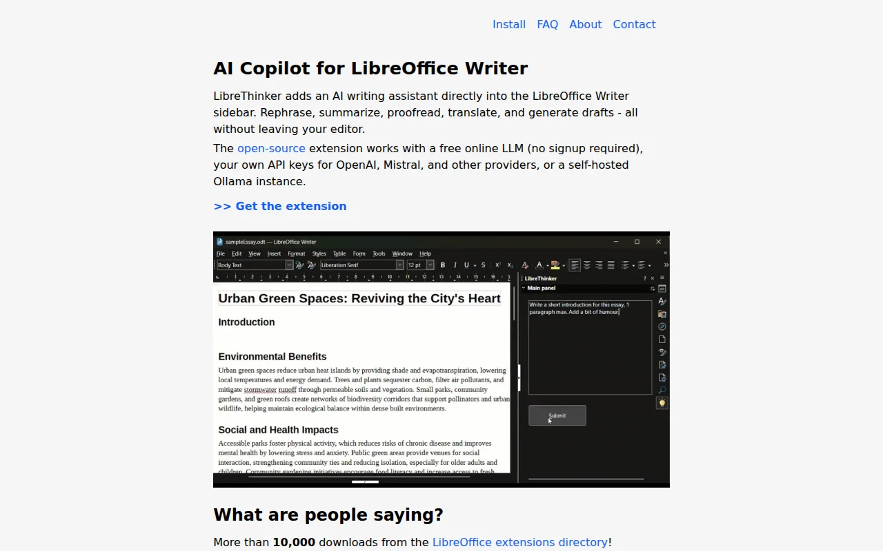 LibreThinker, free AI assistant for LibreOffice Writer, 10k installs