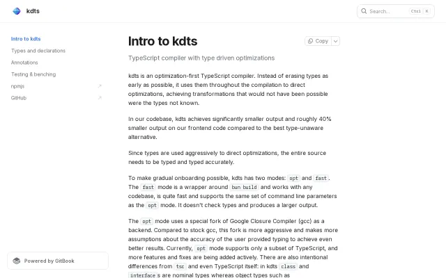 Kdts, an optimization-first TypeScript compiler