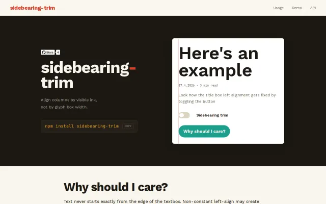 Sidebearing-trim – align text to visible ink, not the glyph box