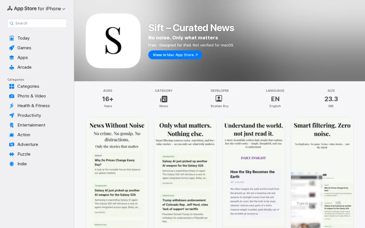 Sift – a minimal news app (looking for UI/UX feedback)