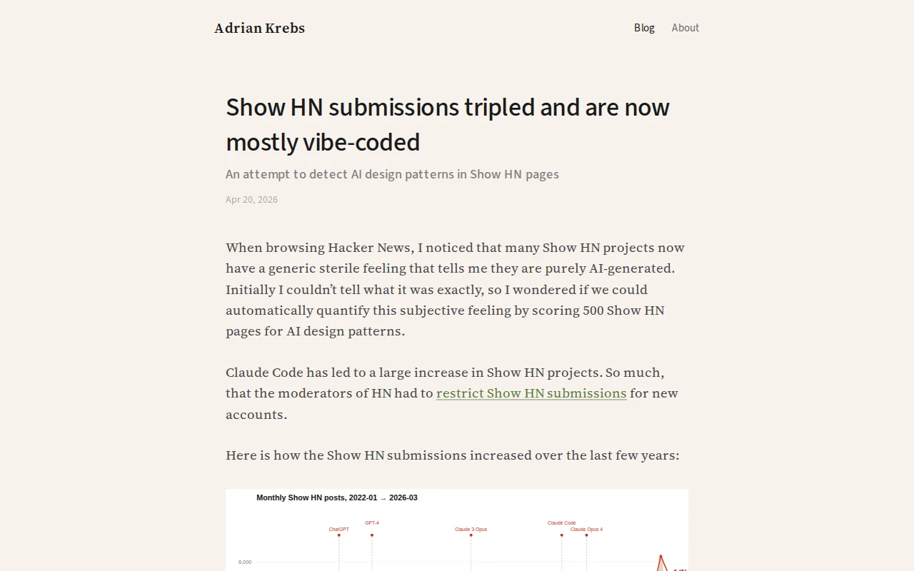 Show HN submissions tripled and are now mostly vibe-coded